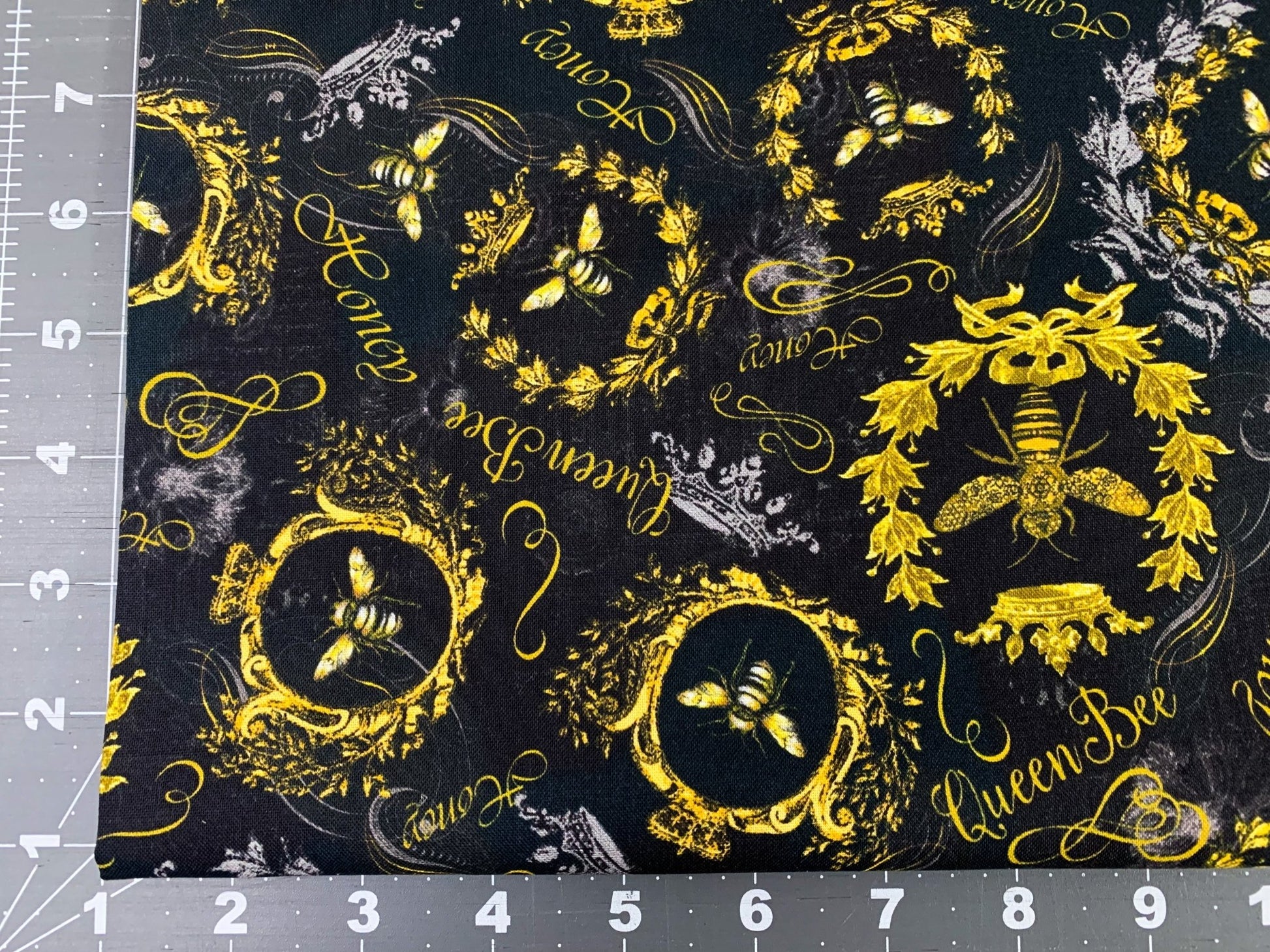 Crest Fancy Queen Bee fabric CD1355 Bumble bee fabric floral fabric - Mary Jo Fabrics