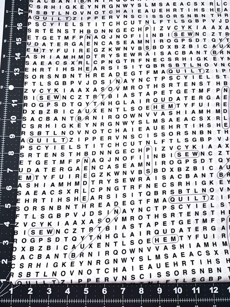 Crossword fabric CD2596 White Sewing Word Search - Mary Jo Fabrics