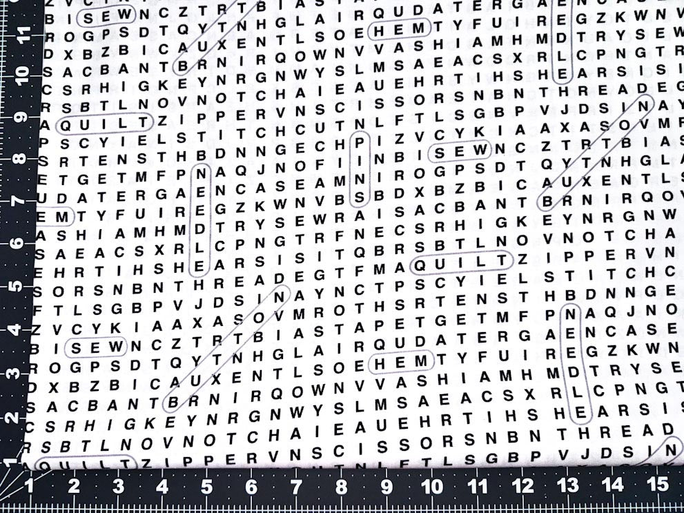 Crossword fabric CD2596 White Sewing Word Search - Mary Jo Fabrics