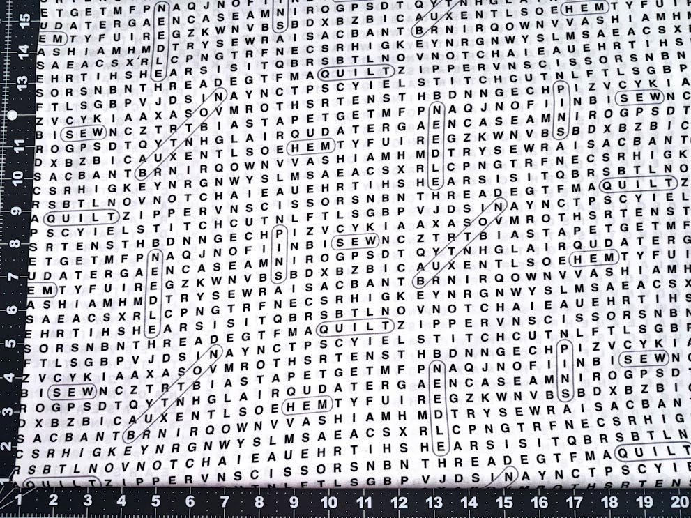 Crossword fabric CD2596 White Sewing Word Search - Mary Jo Fabrics