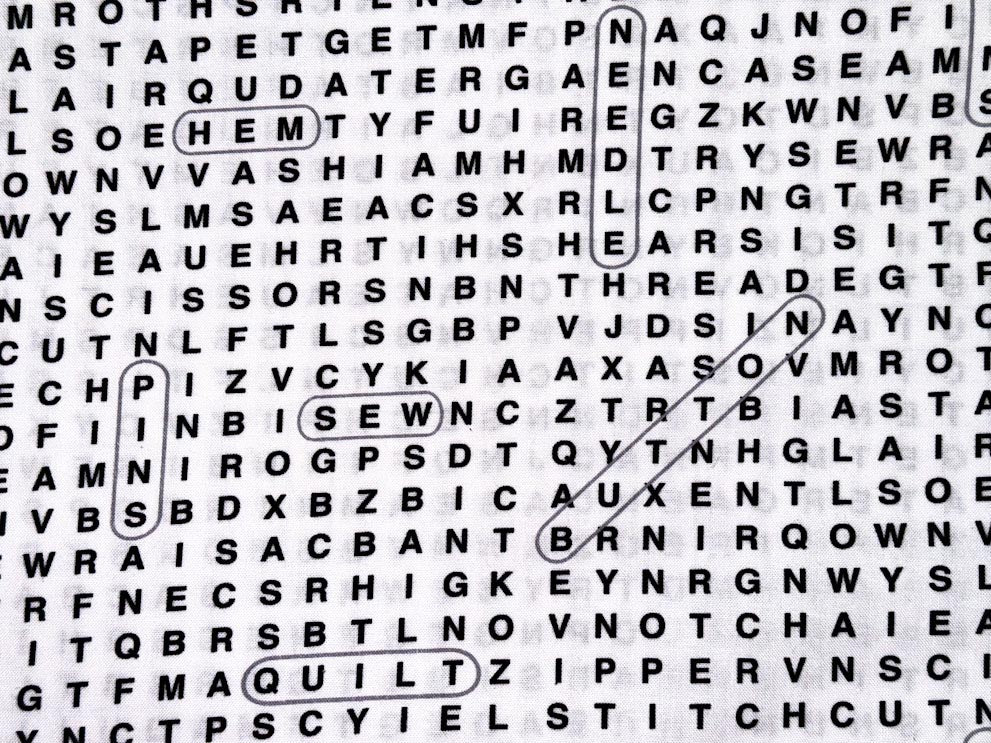 Crossword fabric CD2596 White Sewing Word Search