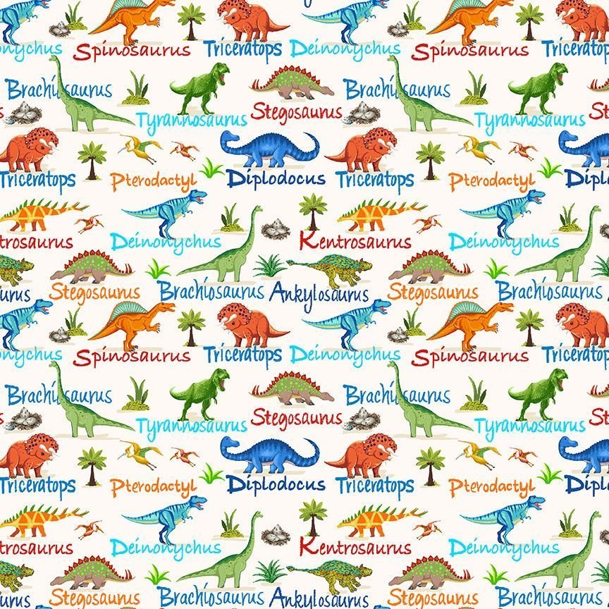Cute Dinosaurs Cotton Fabric CD3847 Dinosaur Names - Mary Jo Fabrics