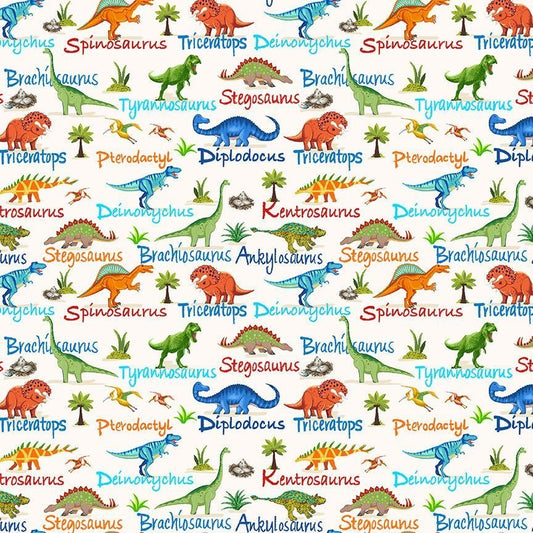 Cute Dinosaurs Cotton Fabric CD3847 Dinosaur Names - Mary Jo Fabrics