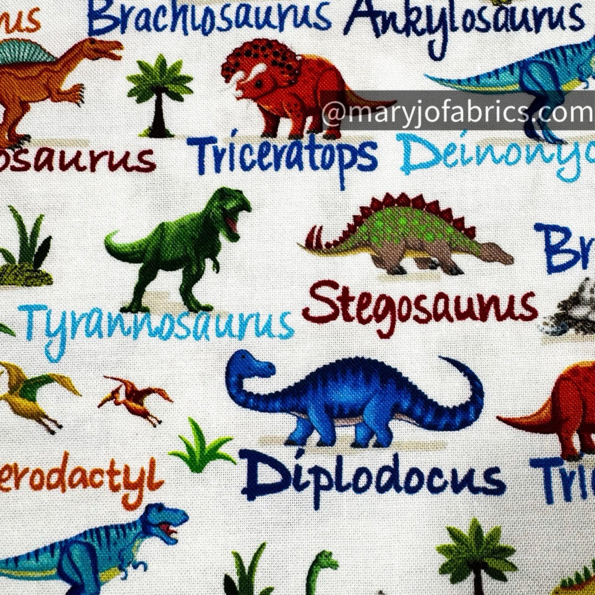 Cute Dinosaurs Cotton Fabric CD3847 Dinosaur Names - Mary Jo Fabrics