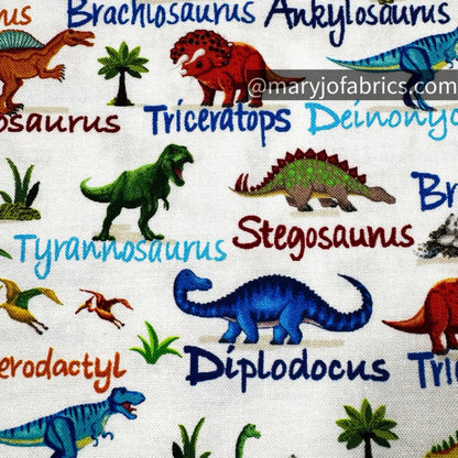 Cute Dinosaurs Cotton Fabric CD3847 Dinosaur Names - Mary Jo Fabrics