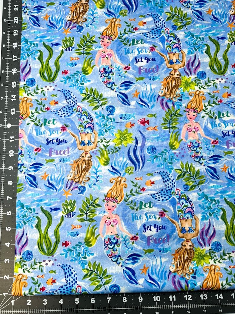 Cute Mermaid fabric 10421 in the blue sea - Mary Jo Fabrics