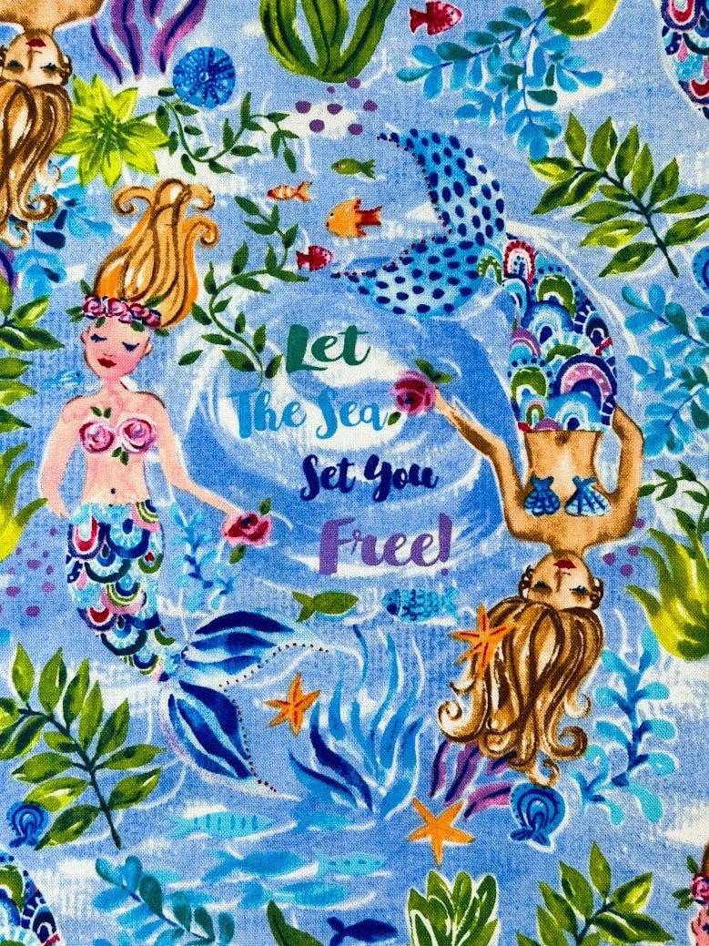 Cute Mermaid fabric 10421 in the blue sea - Mary Jo Fabrics