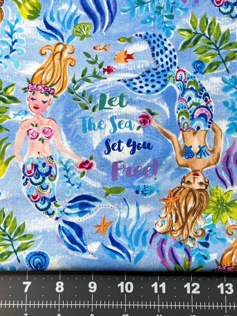 Cute Mermaid fabric 10421 in the blue sea - Mary Jo Fabrics