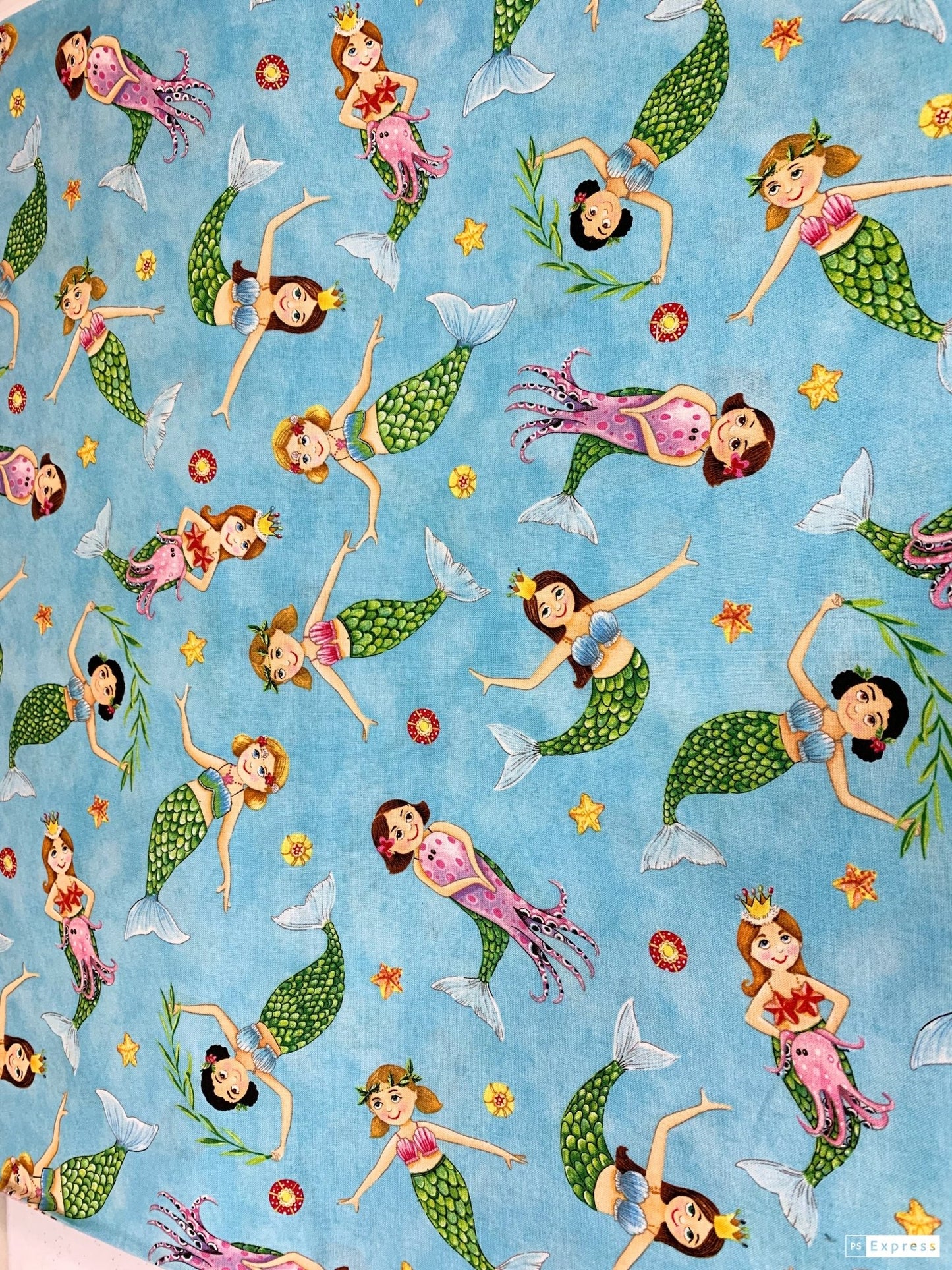 Cute Mermaid fabric 17003 Mermaids playing in the ocean fabric - Mary Jo Fabrics