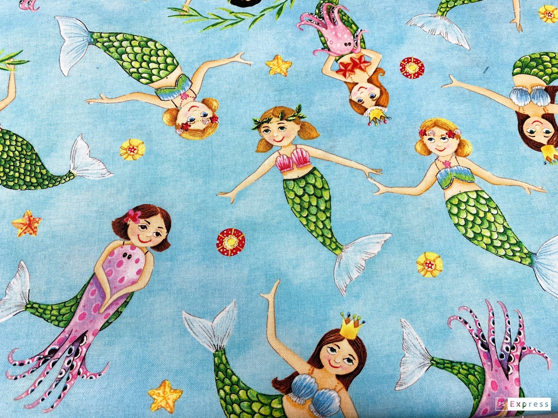 Cute Mermaid fabric 17003 Mermaids playing in the ocean fabric - Mary Jo Fabrics