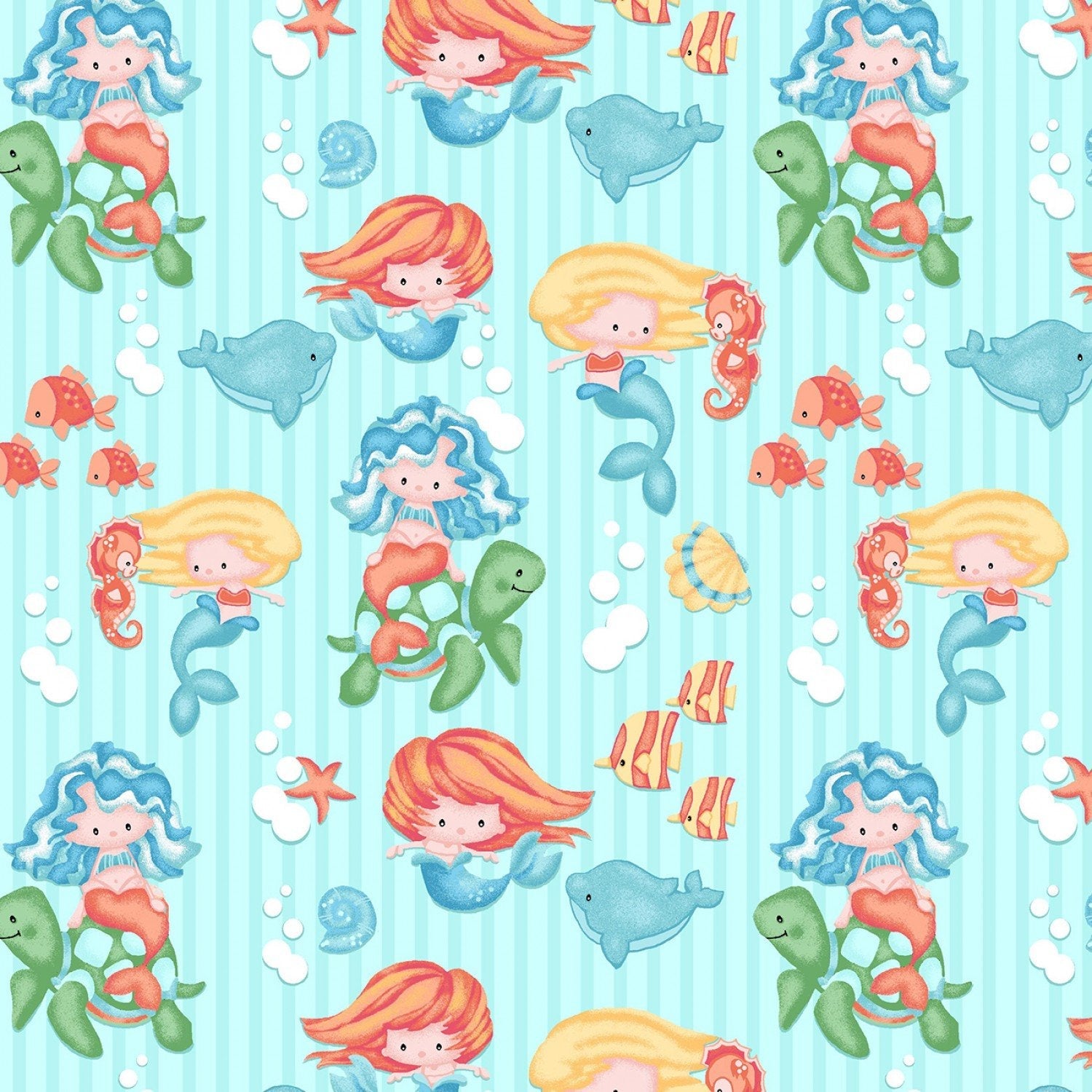 Cute mermaid flannel fabric N1042 Blue Ocean flannel - Mary Jo Fabrics