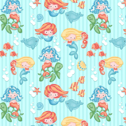 Cute mermaid flannel fabric N1042 Blue Ocean flannel - Mary Jo Fabrics