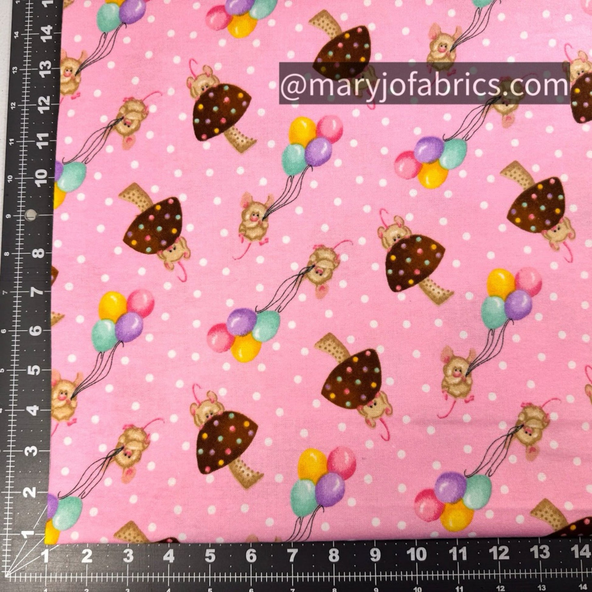 Cute Mice Balloons FLANNEL 1044-22 Pink Mushrooms - Mary Jo Fabrics