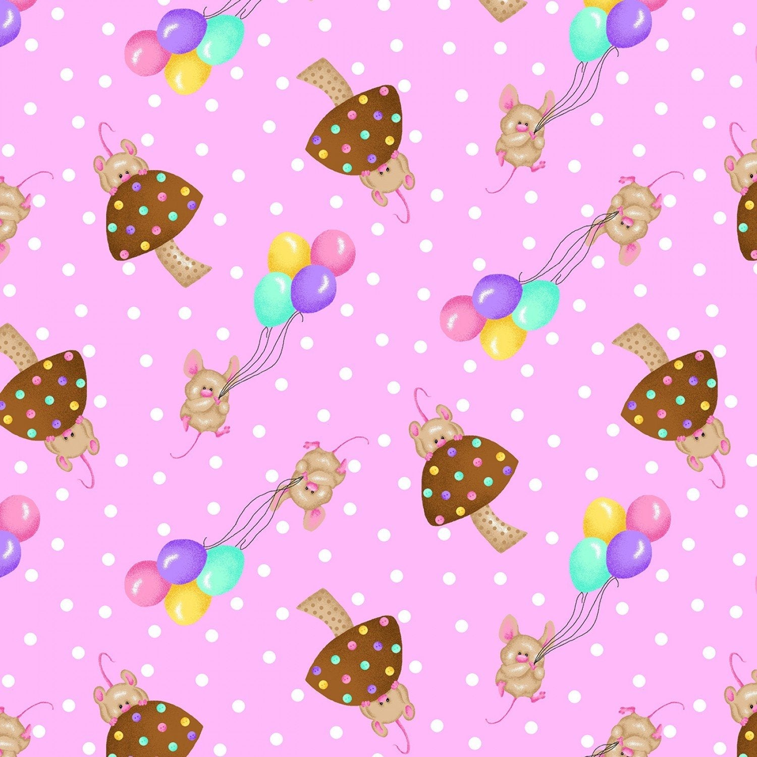Cute Mice Balloons FLANNEL 1044-22 Pink Mushrooms - Mary Jo Fabrics