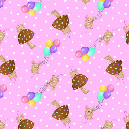 Cute Mice Balloons FLANNEL 1044-22 Pink Mushrooms - Mary Jo Fabrics