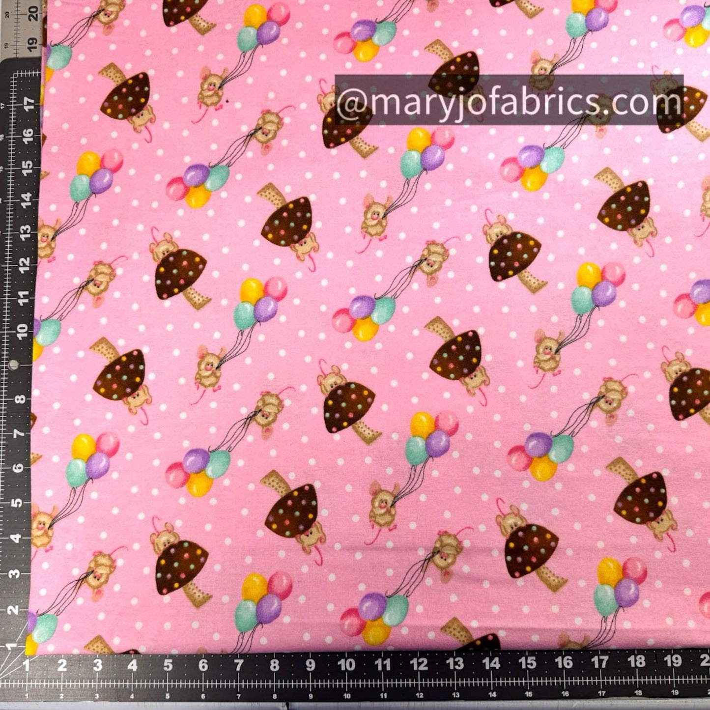 Cute Mice Balloons FLANNEL 1044-22 Pink Mushrooms - Mary Jo Fabrics