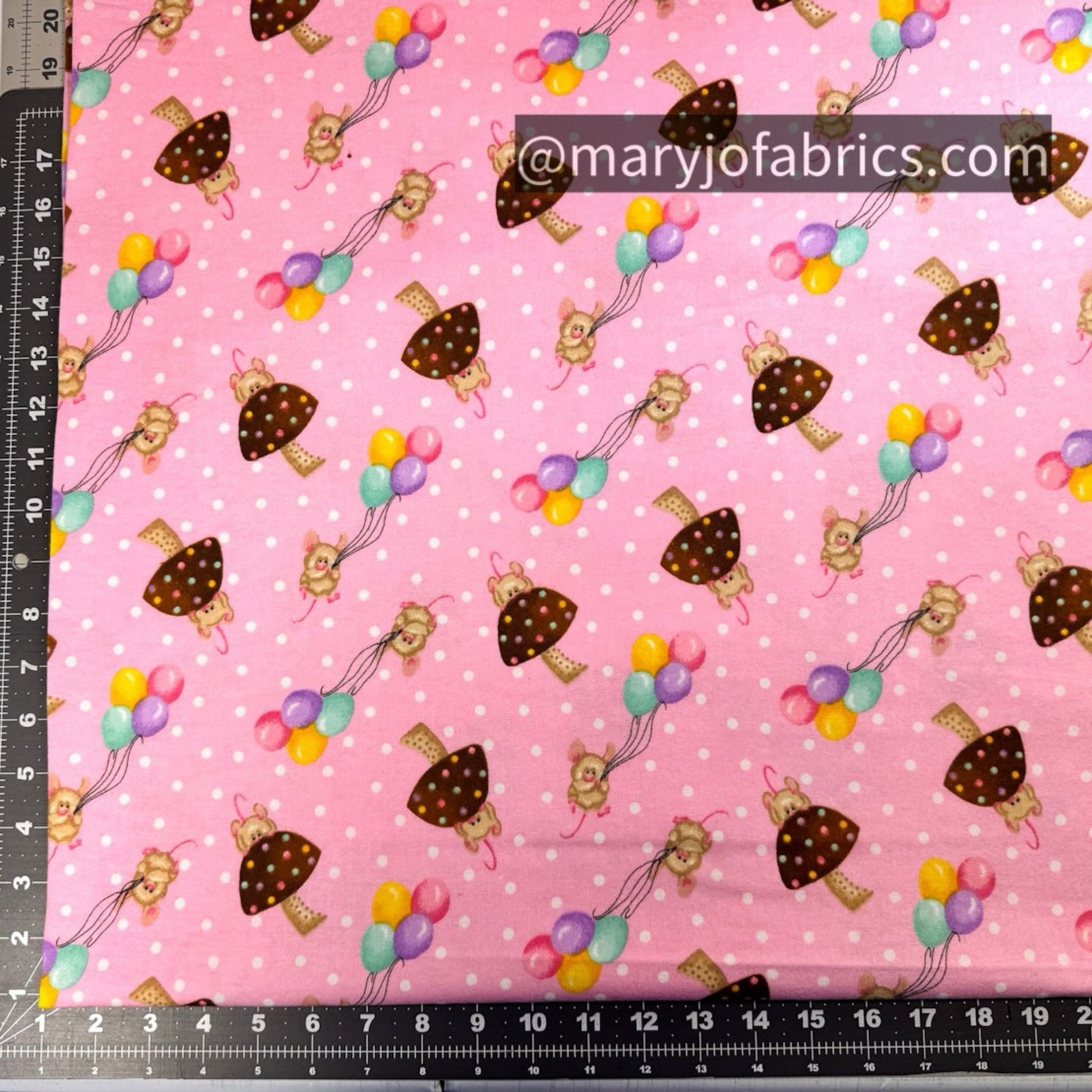 Cute Mice Balloons FLANNEL 1044-22 Pink Mushrooms - Mary Jo Fabrics