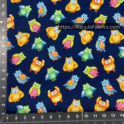 Cute Owl Fabric 59 - 4041 Navy Owl Jungle Party - Mary Jo Fabrics