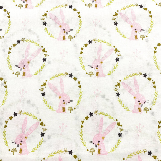 Cute Pink Bunny Rabbit Fabric 2143703WM - 2 White - Mary Jo Fabrics