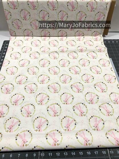 Cute Pink Bunny Rabbit Fabric 2143703WM - 2 White - Mary Jo Fabrics