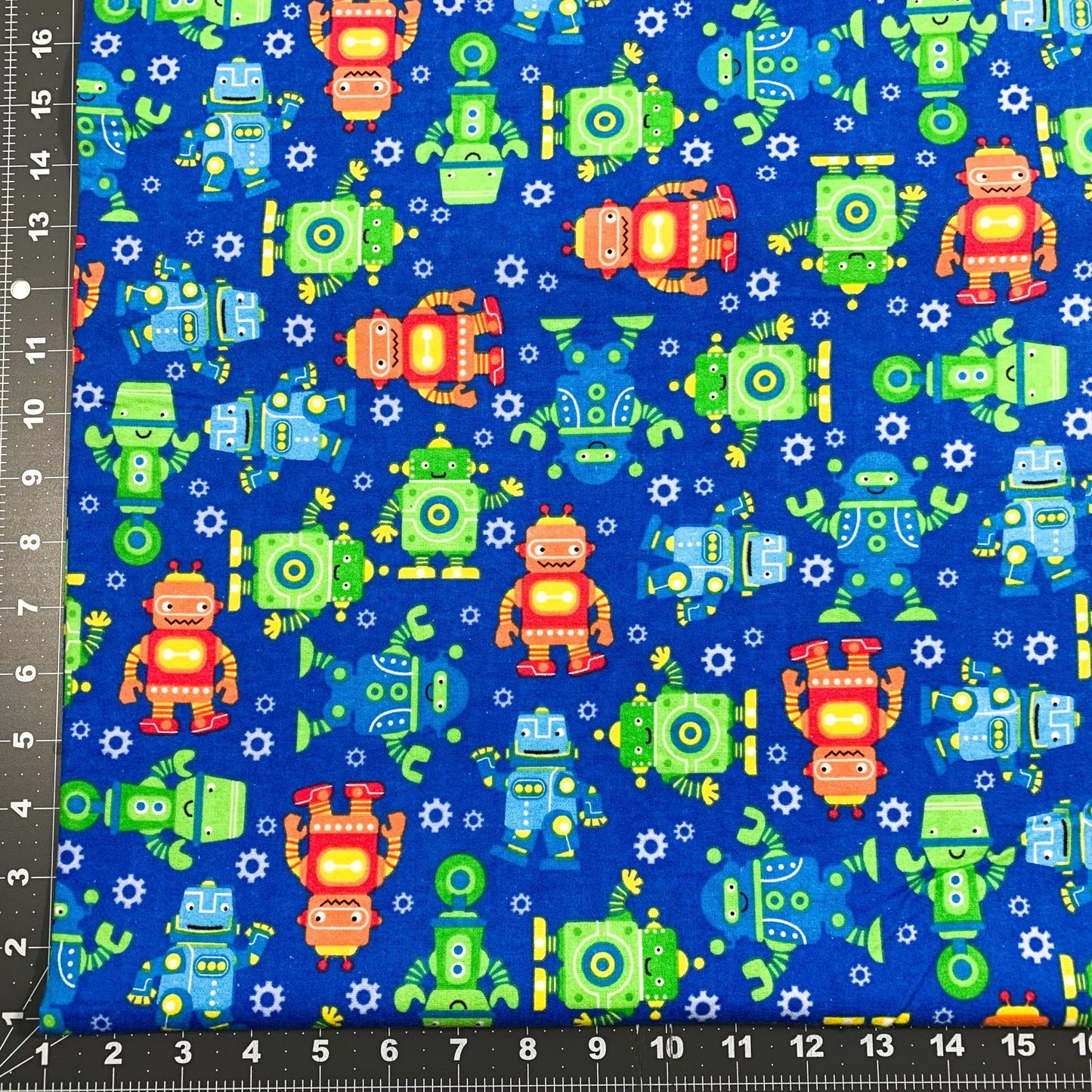 Cute Robots FLANNEL Fabric 0973 - 77 Blue Robot Cotton FLANNEL - Mary Jo Fabrics
