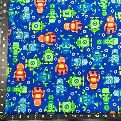 Cute Robots FLANNEL Fabric 0973 - 77 Blue Robot Cotton FLANNEL - Mary Jo Fabrics