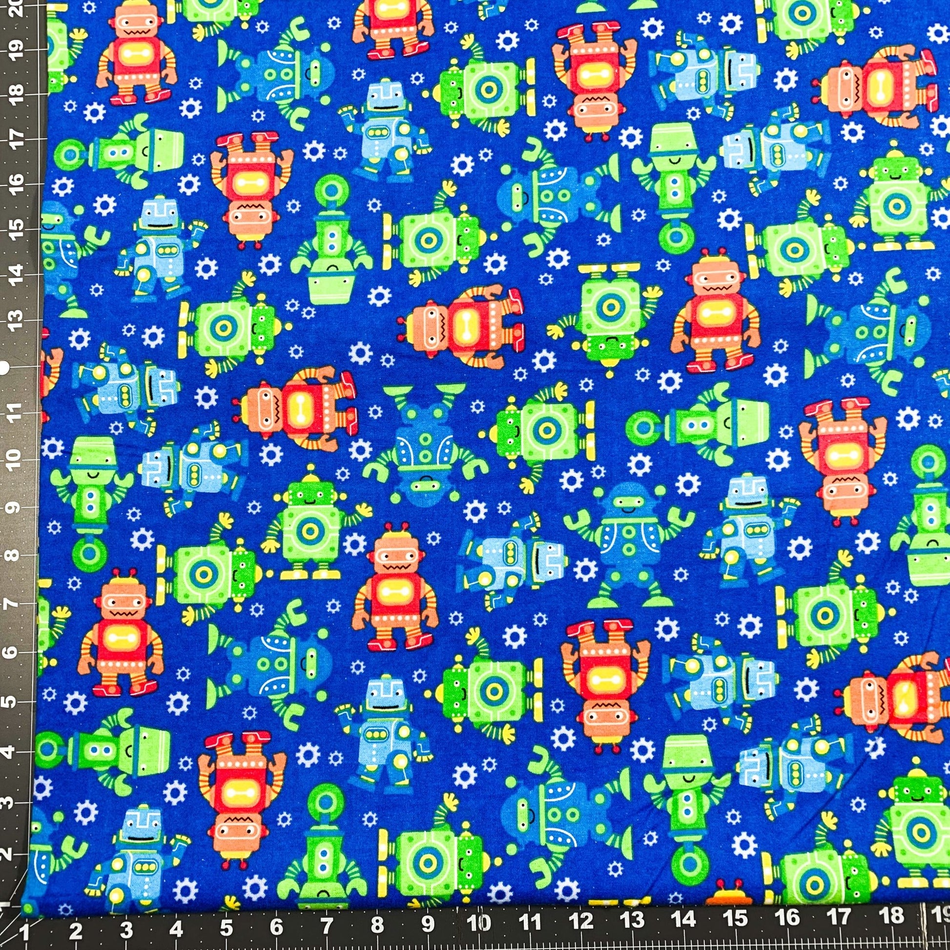 Cute Robots FLANNEL Fabric 0973 - 77 Blue Robot Cotton FLANNEL - Mary Jo Fabrics