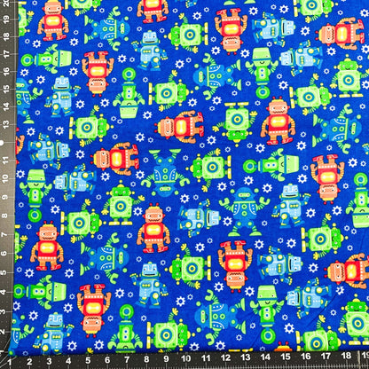 Cute Robots FLANNEL Fabric 0973 - 77 Blue Robot Cotton FLANNEL - Mary Jo Fabrics