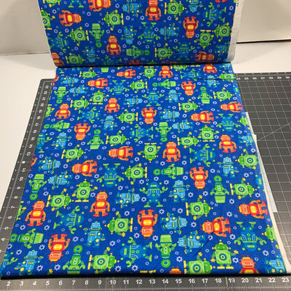 Cute Robots FLANNEL Fabric 0973 - 77 Blue Robot Cotton FLANNEL - Mary Jo Fabrics