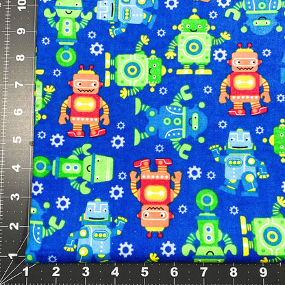 Cute Robots FLANNEL Fabric 0973 - 77 Blue Robot Cotton FLANNEL - Mary Jo Fabrics