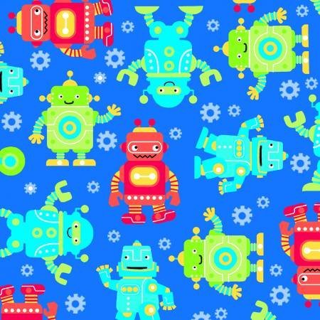 Cute Robots FLANNEL Fabric 0973 - 77 Blue Robot Cotton FLANNEL - Mary Jo Fabrics
