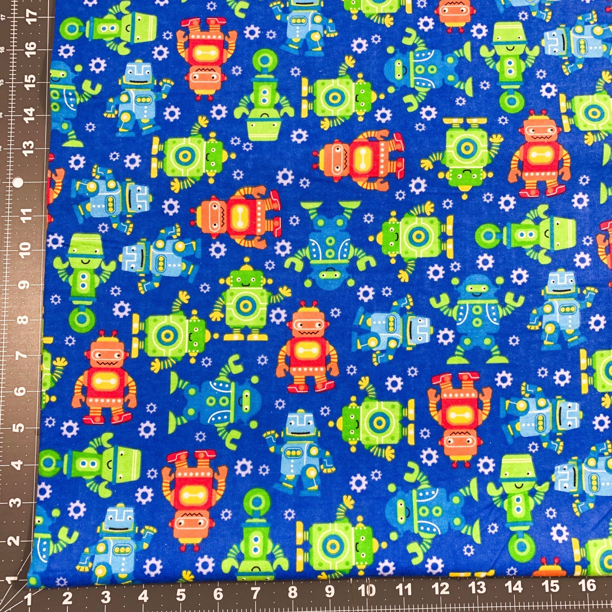 Cute Robots FLANNEL Fabric 0973 - 77 Blue Robot Cotton FLANNEL - Mary Jo Fabrics