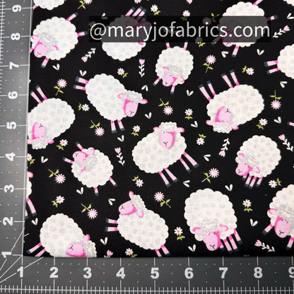 Cute White Lamb Fabric 49707 Pink Face Lambs - Mary Jo Fabrics