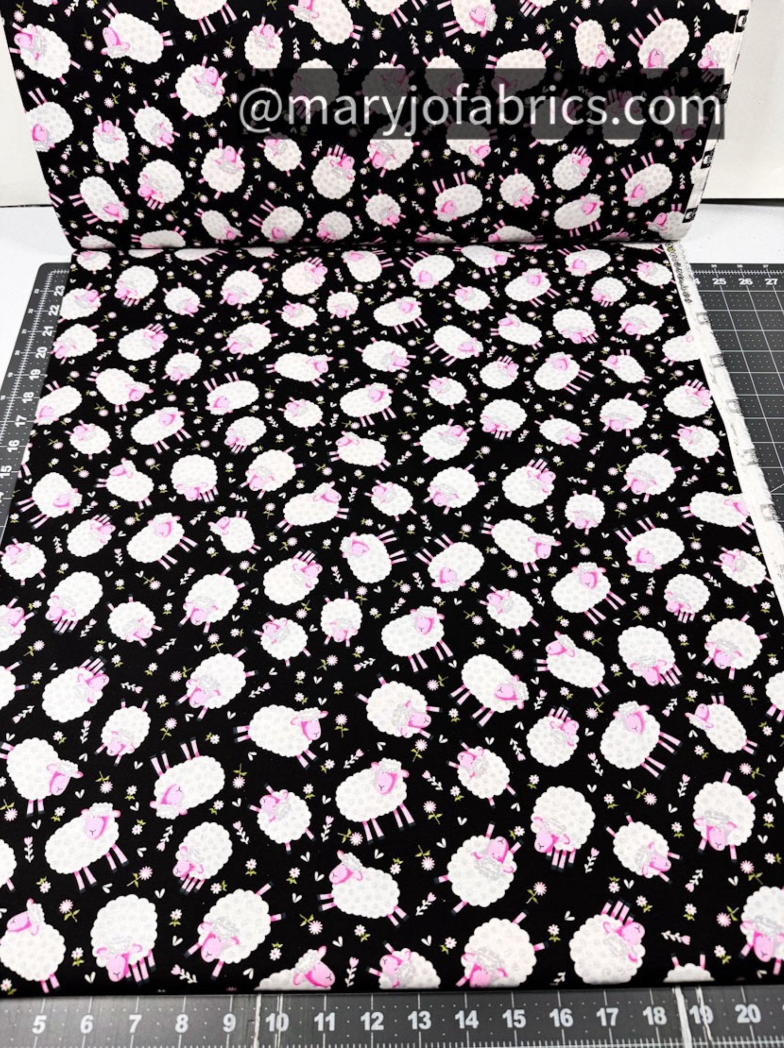 Cute White Lamb Fabric 49707 Pink Face Lambs - Mary Jo Fabrics