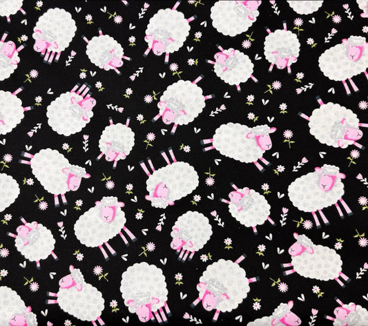 Cute White Lamb Fabric 49707 Pink Face Lambs - Mary Jo Fabrics