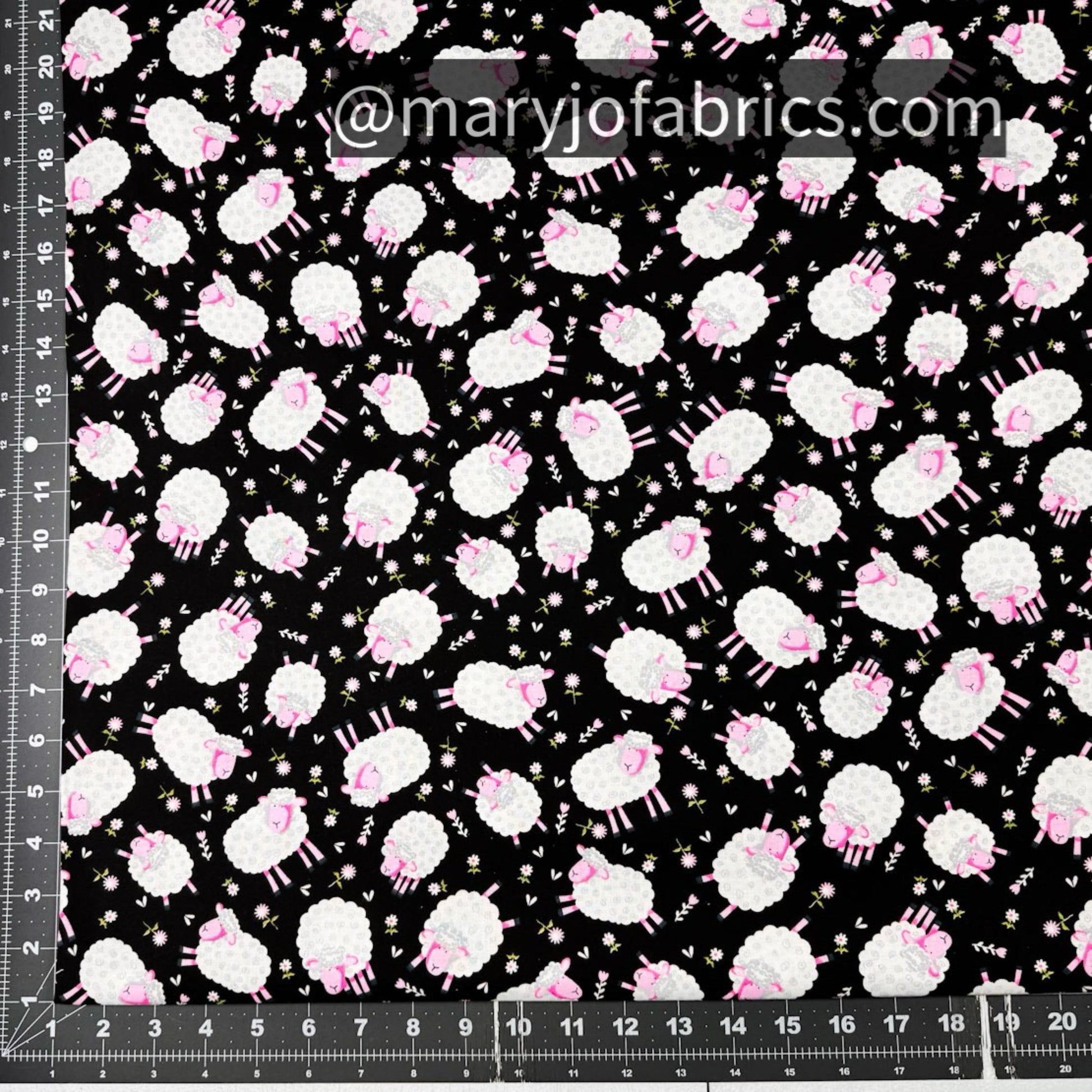 Cute White Lamb Fabric 49707 Pink Face Lambs - Mary Jo Fabrics