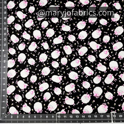 Cute White Lamb Fabric 49707 Pink Face Lambs - Mary Jo Fabrics