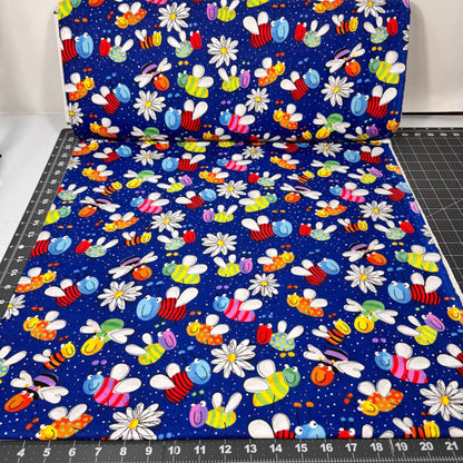 Daisy and Lady Bug FLANNEL fabric 446331 Navy Fun Flannel - Mary Jo Fabrics