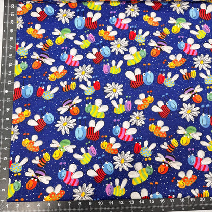 Daisy and Lady Bug FLANNEL fabric 446331 Navy Fun Flannel - Mary Jo Fabrics