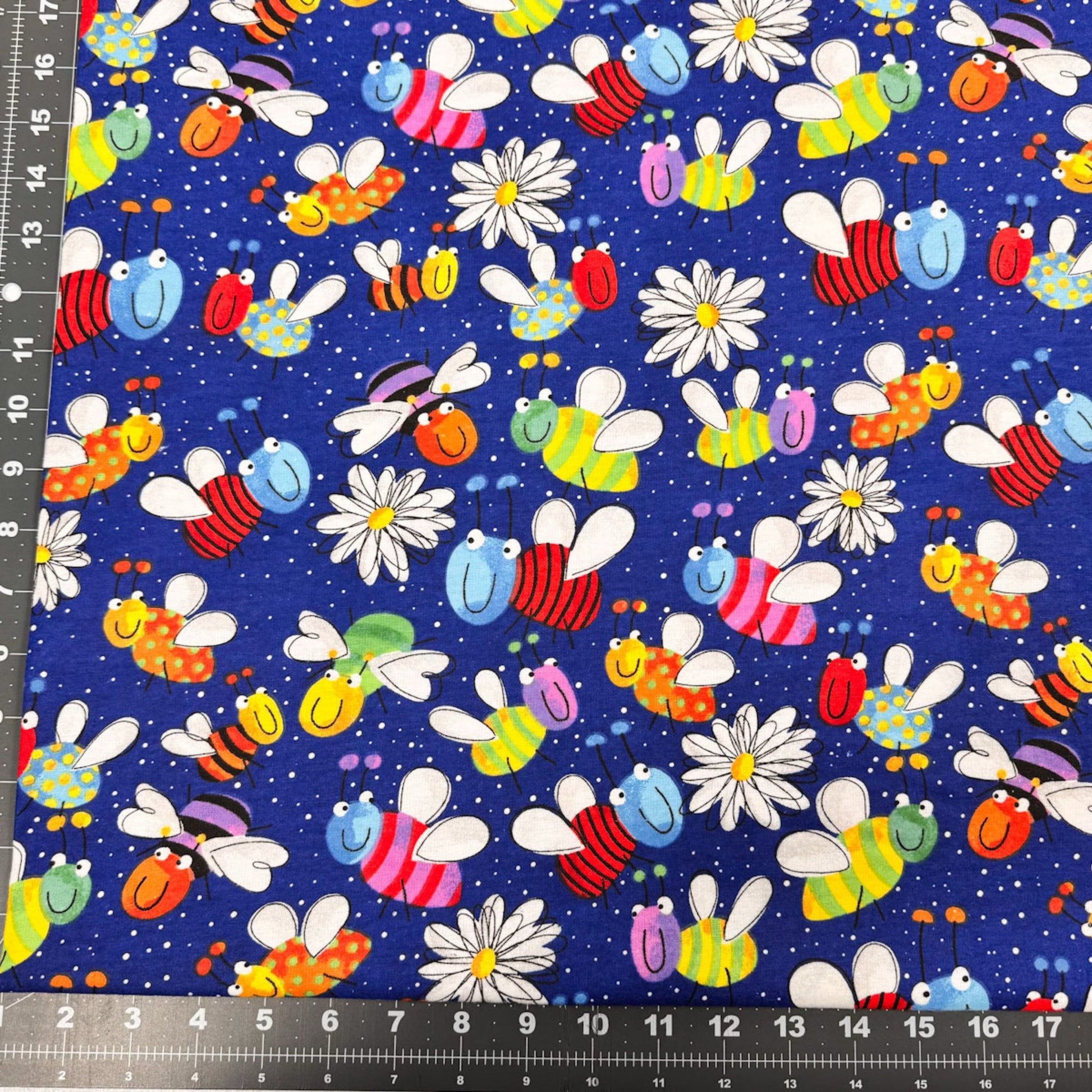 Daisy and Lady Bug FLANNEL fabric 446331 Navy Fun Flannel - Mary Jo Fabrics