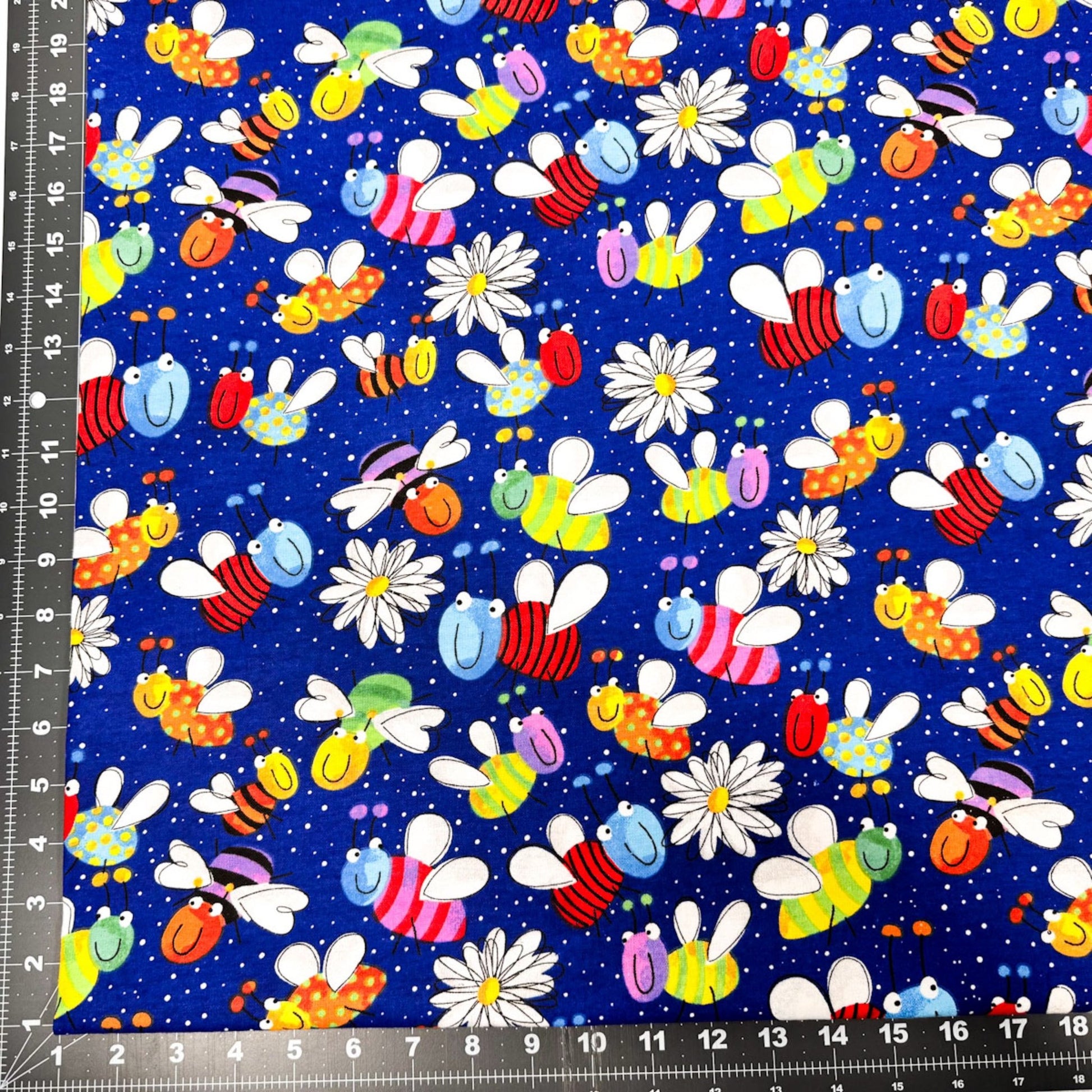 Daisy and Lady Bug FLANNEL fabric 446331 Navy Fun Flannel - Mary Jo Fabrics