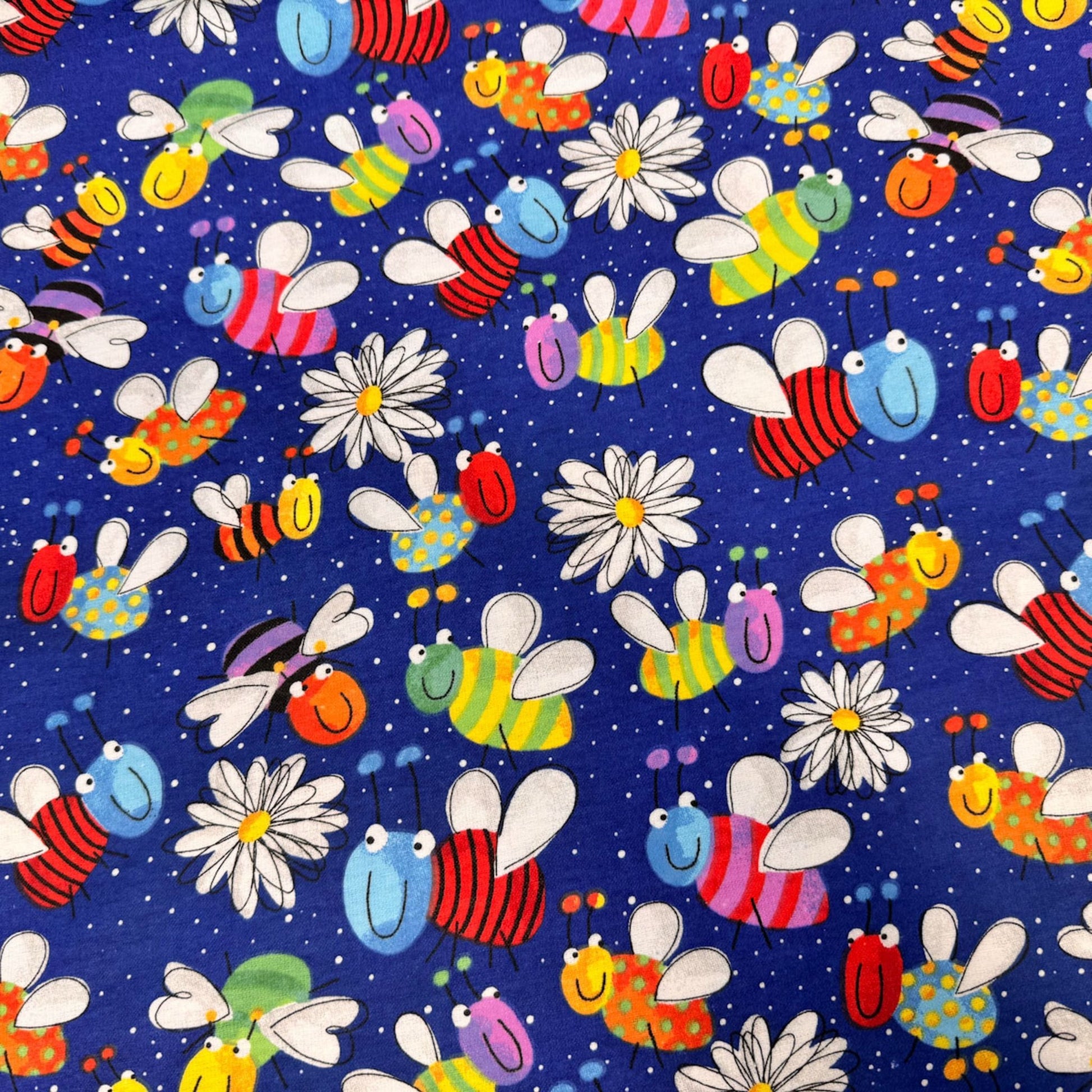 Daisy and Lady Bug FLANNEL fabric 446331 Navy Fun Flannel - Mary Jo Fabrics