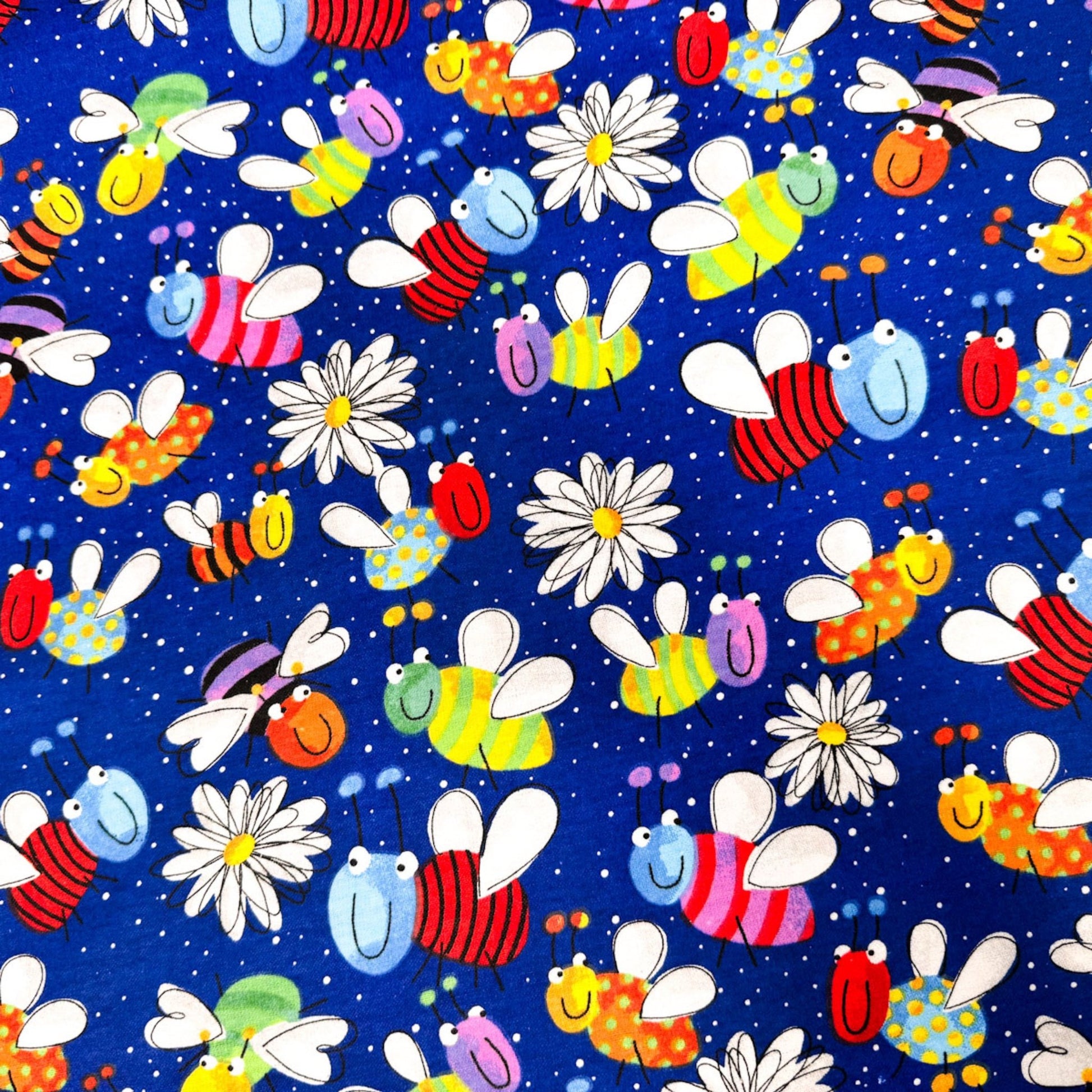 Daisy and Lady Bug FLANNEL fabric 446331 Navy Fun Flannel - Mary Jo Fabrics