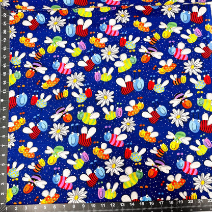 Daisy and Lady Bug FLANNEL fabric 446331 Navy Fun Flannel - Mary Jo Fabrics