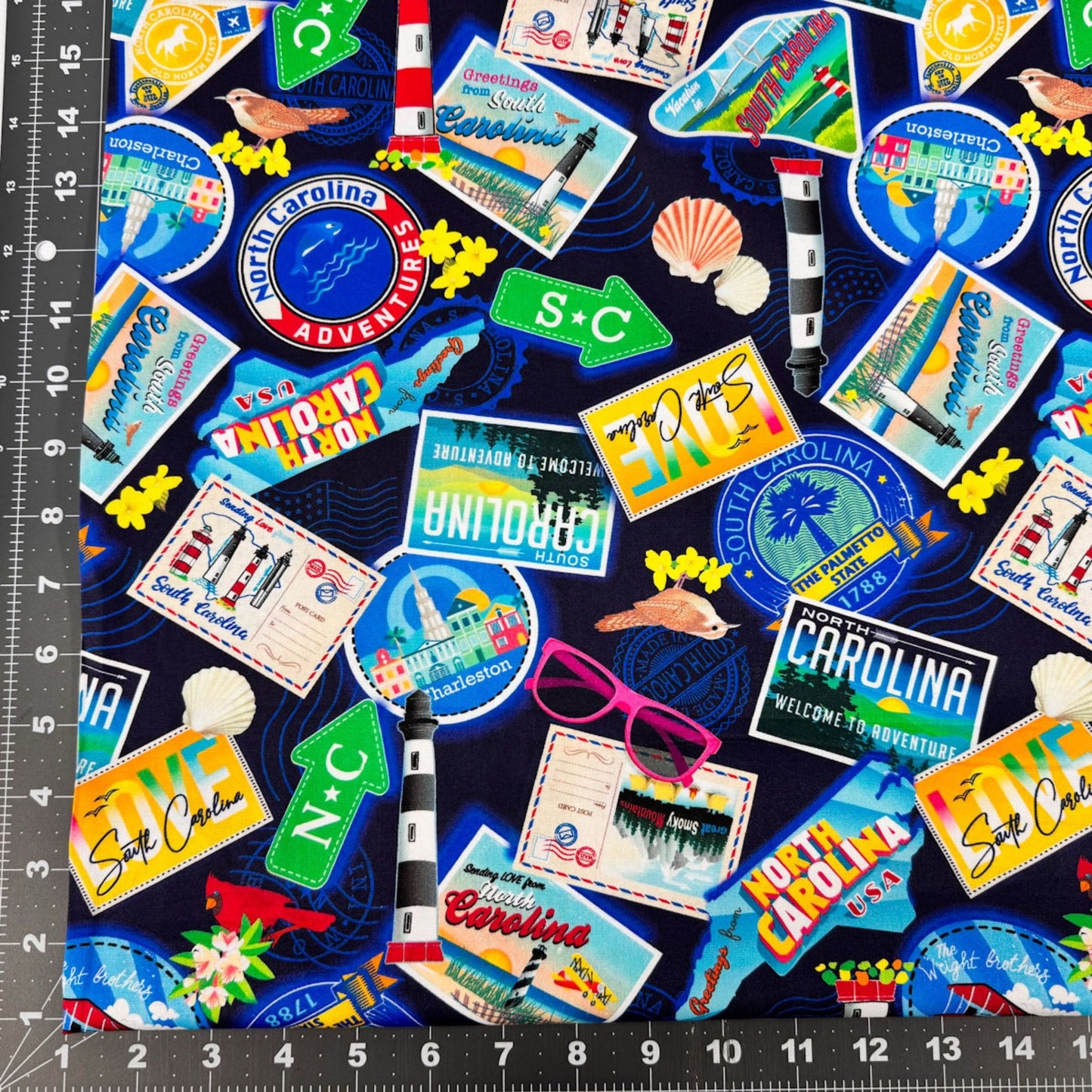 Dark Blue Carolina Cotton Fabric 1289055 Carolina Greetings - Mary Jo Fabrics