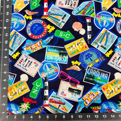 Dark Blue Carolina Cotton Fabric 1289055 Carolina Greetings - Mary Jo Fabrics