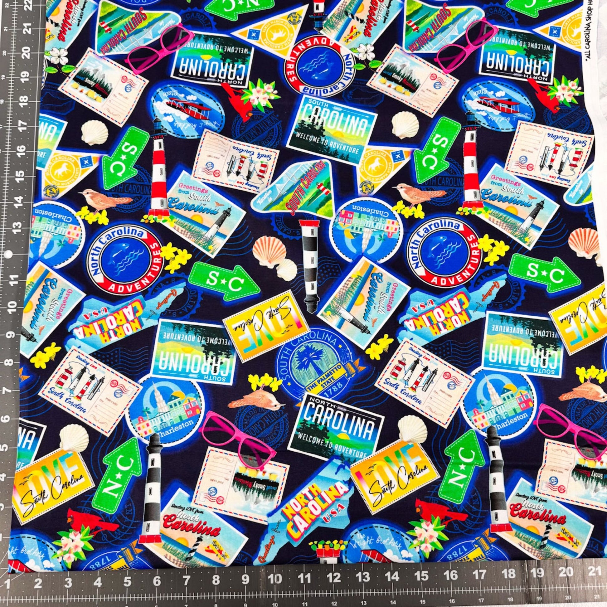 Dark Blue Carolina Cotton Fabric 1289055 Carolina Greetings - Mary Jo Fabrics