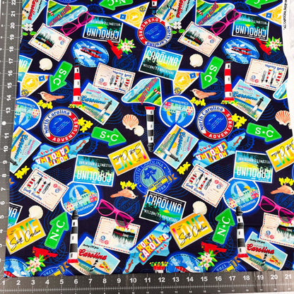 Dark Blue Carolina Cotton Fabric 1289055 Carolina Greetings - Mary Jo Fabrics