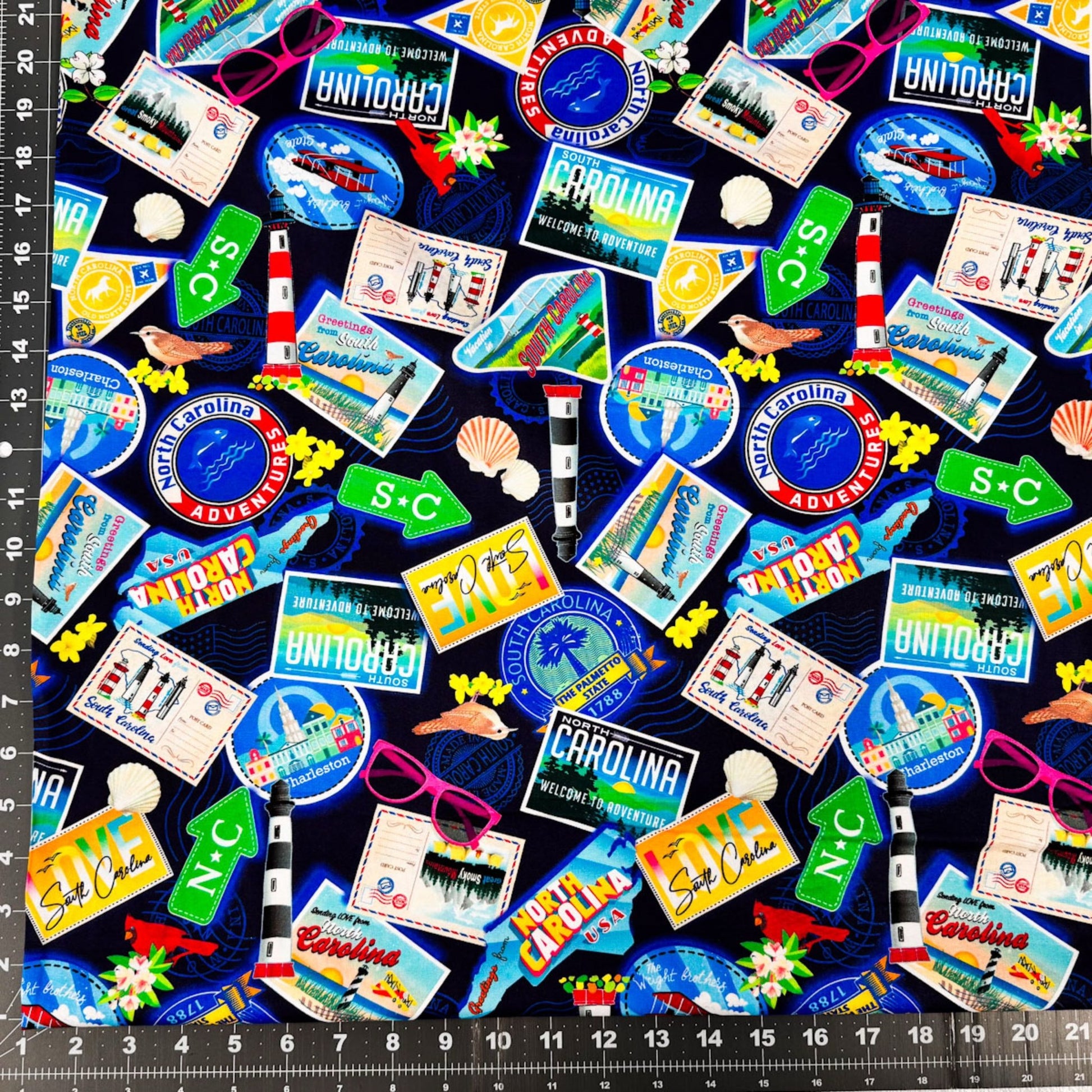 Dark Blue Carolina Cotton Fabric 1289055 Carolina Greetings - Mary Jo Fabrics