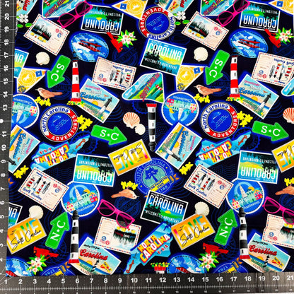 Dark Blue Carolina Cotton Fabric 1289055 Carolina Greetings - Mary Jo Fabrics